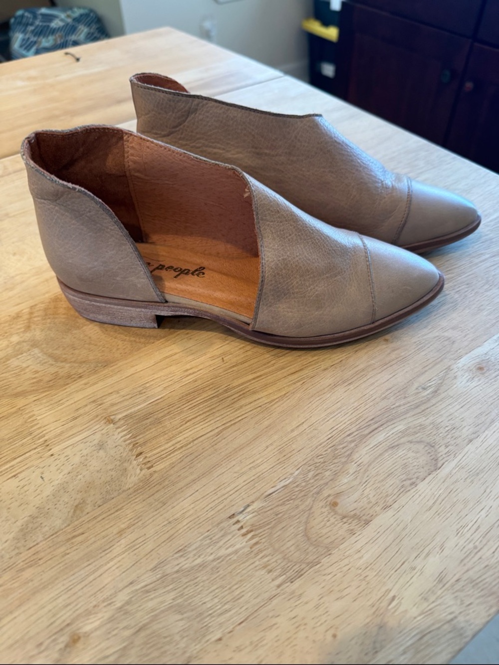 Free People Neutral Taupe Leather Mule Clogs size 5.5
